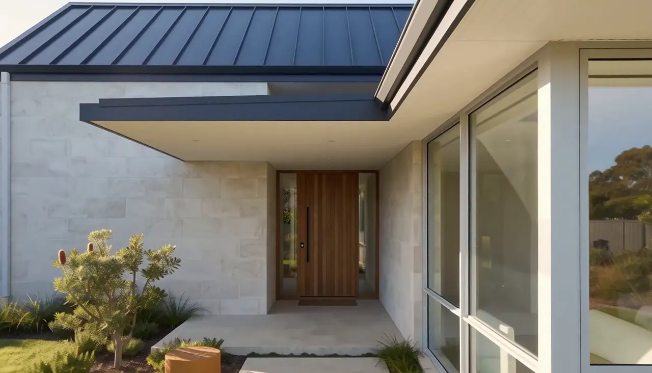 Illustrative view of the home's entry and construction materials